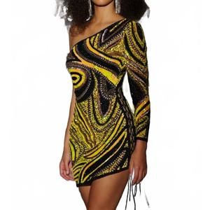 NEW ALETA one sleeve tie side dress in black multi